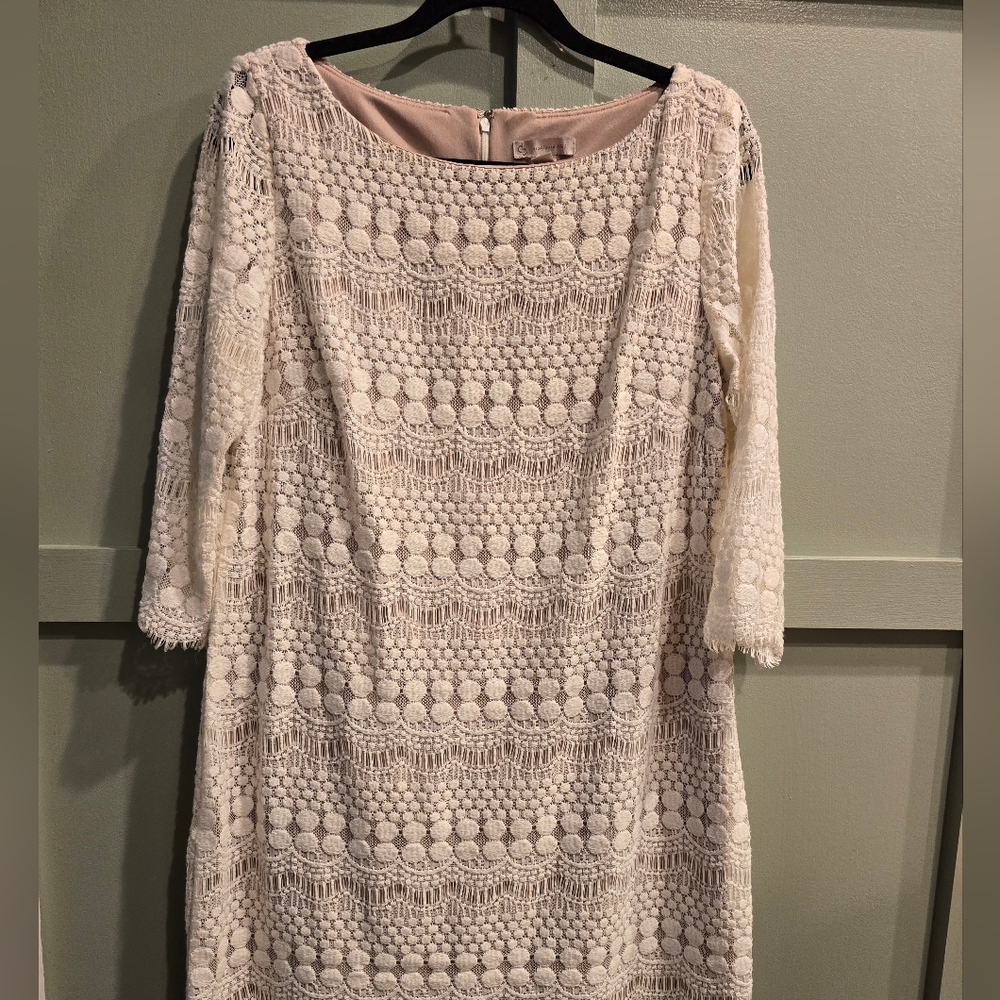 Elegant Cream Lace Knee Length Dress
